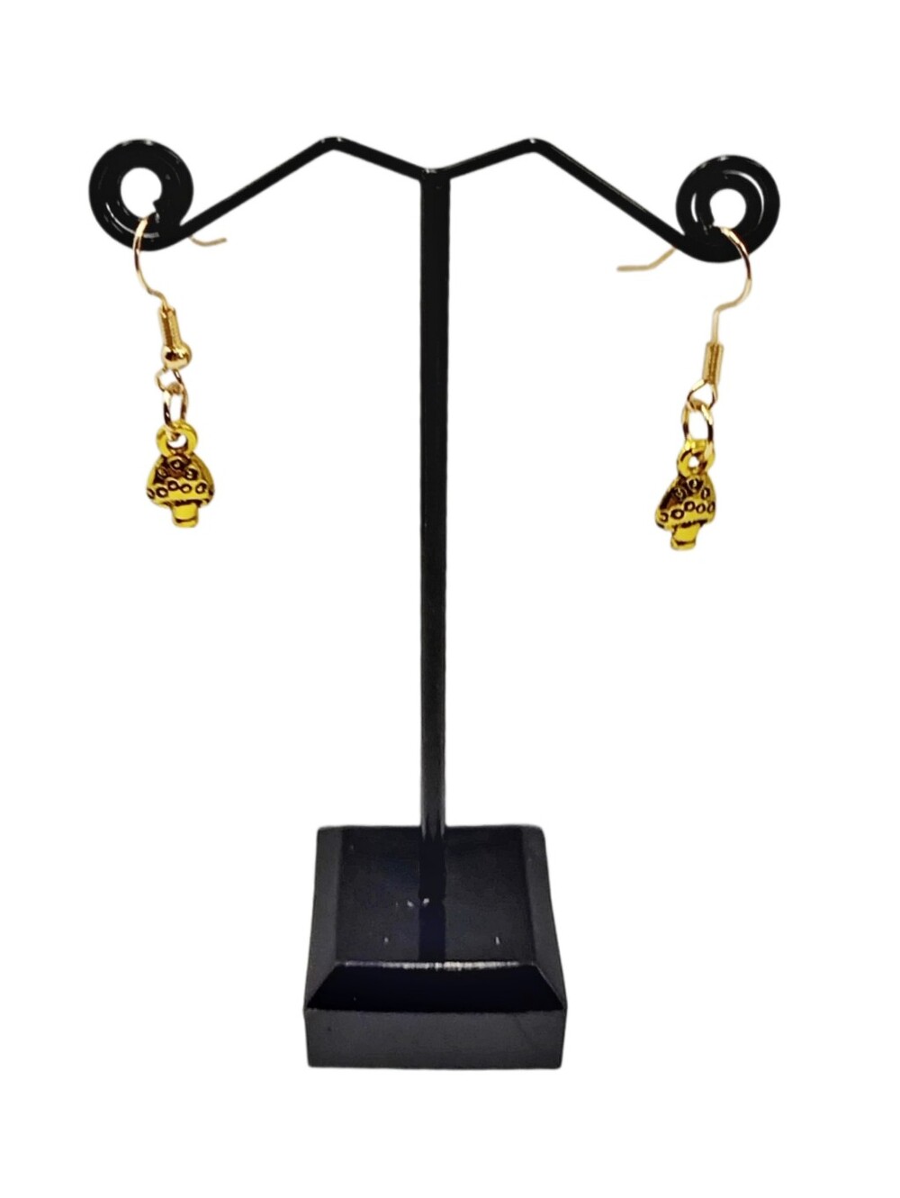 Minimalist Gold Tone Mushroom Dangle Earrings NWOT